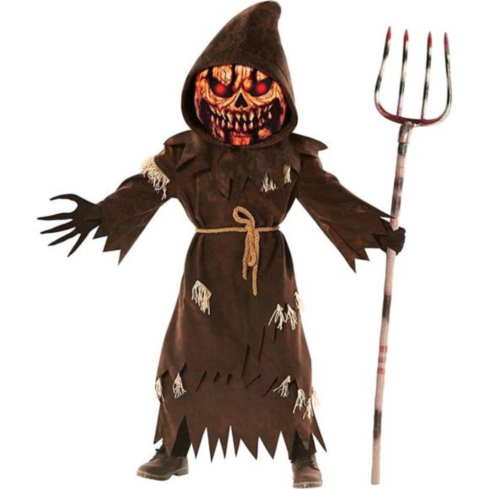 Morph Pumpkin Costume Kids, Brown Pumpkin Grim Reaper Costume Kid, Scary - Picture 6 of 6